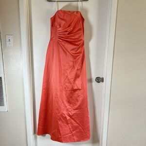 Vintage 90s Cache Strapless Satin Coral Evening Prom Formal Dress Y2K